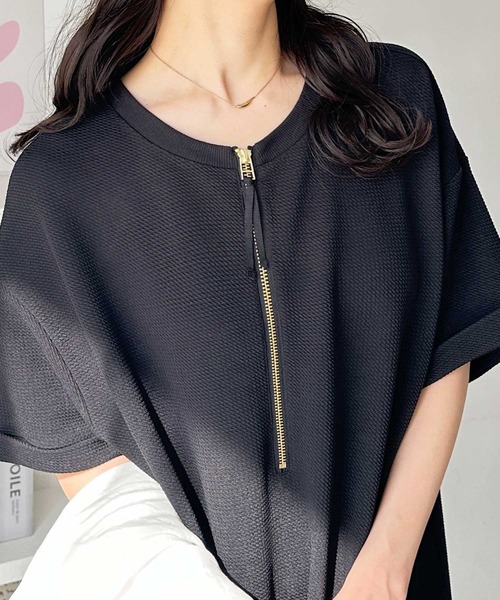 GeeRA（ジーラ）の「【接触冷感付き】前後2WAYハーフジップ半袖Ｔシャツワンピース（ワンピース・レディース・ベージュ/ネイビー/ブラック・XX-LARGE/LARGE/X-LARGE/MEDIUM）」の8枚目の写真