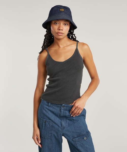 G-STAR(ジースター)の「SPAGHETTI STRAP RIB TOP/オーバーダイリブキャミソール/タンクトップ(キャミソール・レディース・ダークブラック/ブルー系その他・X-SMALL/SMALL/MEDIUM)」の1枚目の写真