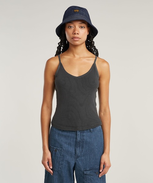 G-STAR(ジースター)の「SPAGHETTI STRAP RIB TOP/オーバーダイリブキャミソール/タンクトップ(キャミソール・レディース・ダークブラック/ブルー系その他・X-SMALL/SMALL/MEDIUM)」の7枚目の写真