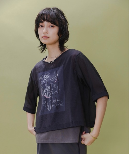 tシャツ シアーレイヤード プリントトップス レディース シアーレイヤード プリントトップス（Tシャツ/カットソー