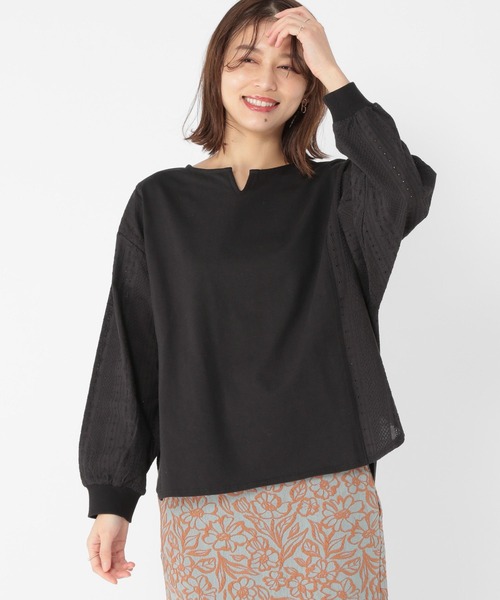 セール】レース切り替えドッキングプルオーバー（Tシャツ/カットソー