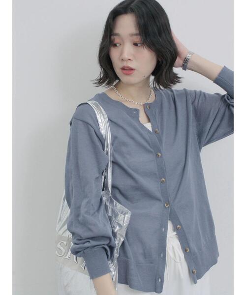 Samansa Mos2 blue（サマンサモスモスブルー）の「マルチスタイル前後2wayクルーカーディガン（カーディガン/ボレロ・レディース・シルバーグレー/ネイビー/ミント/キナリ・M/L）」の12枚目の写真