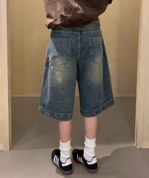 ダブルビー　抜染デニム ハーフパンツ フューティアランド Futier Land ハイウエストワイドデニム