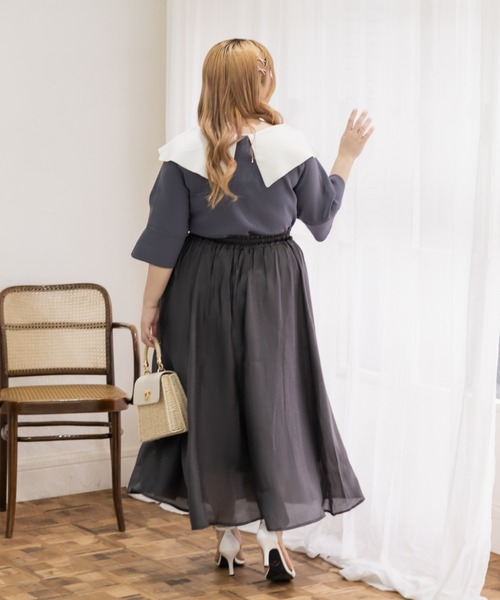 CLETTE(クレット)の「配色襟付きフレア袖ニット(ニット/セーター・レディース・ブルー/ブラック・LL/4L/3L)」の14枚目の写真