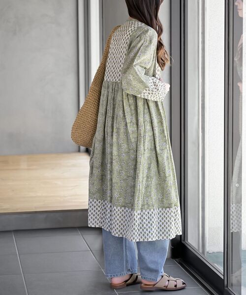 rps（アールピーエス）の「プリント切替７分袖前開きワンピース（ワンピース・レディース・グリーン/イエロー/ブルー/ネイビー・フリー）」の14枚目の写真