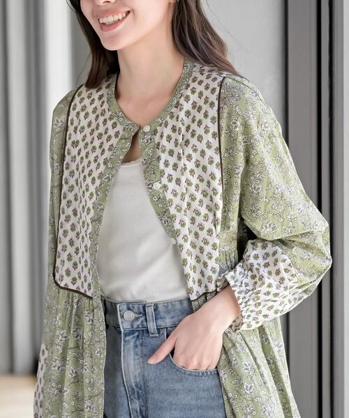 rps（アールピーエス）の「プリント切替７分袖前開きワンピース（ワンピース・レディース・グリーン/イエロー/ブルー/ネイビー・フリー）」の11枚目の写真