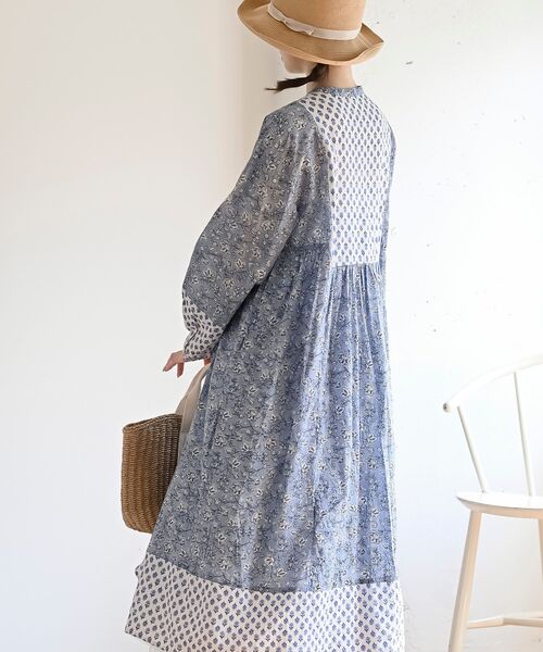 rps（アールピーエス）の「プリント切替７分袖前開きワンピース（ワンピース・レディース・グリーン/イエロー/ブルー/ネイビー・フリー）」の10枚目の写真