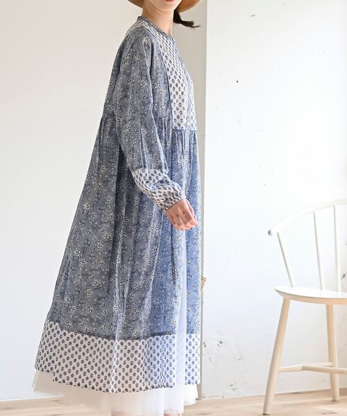 rps（アールピーエス）の「プリント切替７分袖前開きワンピース（ワンピース・レディース・グリーン/イエロー/ブルー/ネイビー・フリー）」の8枚目の写真