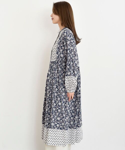 rps（アールピーエス）の「プリント切替７分袖前開きワンピース（ワンピース・レディース・グリーン/イエロー/ブルー/ネイビー・フリー）」の6枚目の写真