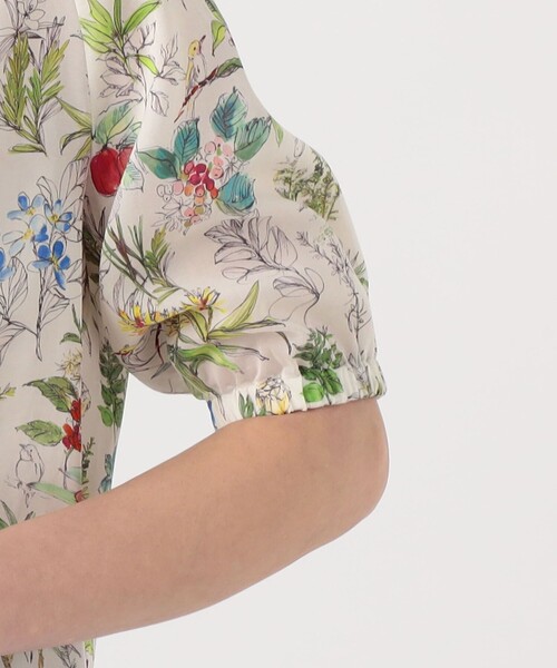 セール】カリビアンバードプリント ギャザーボウタイブラウス（シャツ