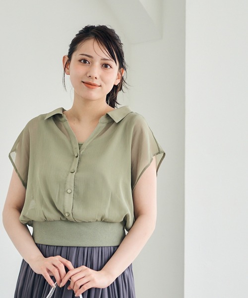 12Twelve Agenda(トゥエルブ アジェンダ)の「シアーシャツインナー付プルオーバー(Tシャツ/カットソー・レディース・ブラウン/アイボリー/カーキ/チャコールグレー・M)」の4枚目の写真