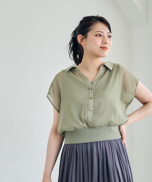 12Twelve Agenda(トゥエルブ アジェンダ)の「シアーシャツインナー付プルオーバー(Tシャツ/カットソー・レディース・ブラウン/アイボリー/カーキ/チャコールグレー・M)」の12枚目の写真