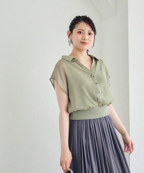 12Twelve Agenda(トゥエルブ アジェンダ)の「シアーシャツインナー付プルオーバー(Tシャツ/カットソー・レディース・ブラウン/アイボリー/カーキ/チャコールグレー・M)」の13枚目の写真
