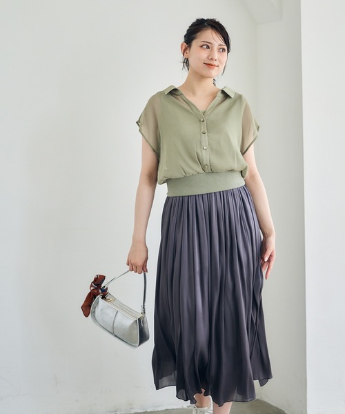 12Twelve Agenda(トゥエルブ アジェンダ)の「シアーシャツインナー付プルオーバー(Tシャツ/カットソー・レディース・ブラウン/アイボリー/カーキ/チャコールグレー・M)」の14枚目の写真