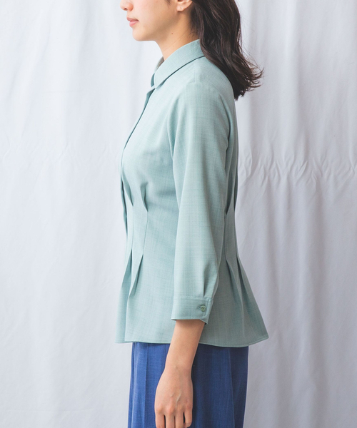 NARACAMICIE（ナラカミーチェ）の「【NARACAMICIE】麻調ベルト付き七分袖タックブラウス（シャツ/ブラウス・レディース・ホワイト/ブラウン/グリーン・S/M/L）」の8枚目の写真