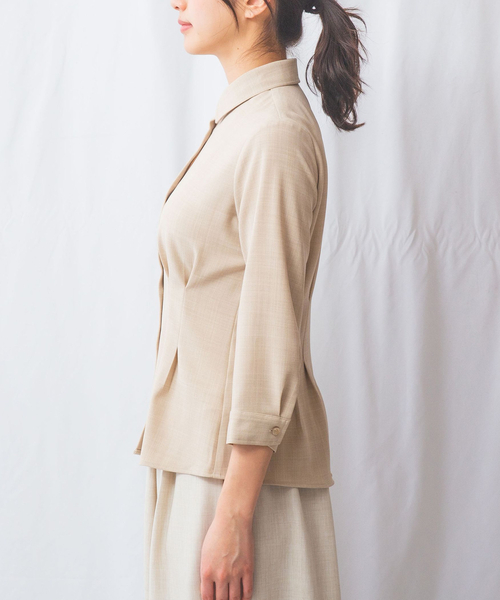 NARACAMICIE（ナラカミーチェ）の「【NARACAMICIE】麻調ベルト付き七分袖タックブラウス（シャツ/ブラウス・レディース・ホワイト/ブラウン/グリーン・S/M/L）」の21枚目の写真