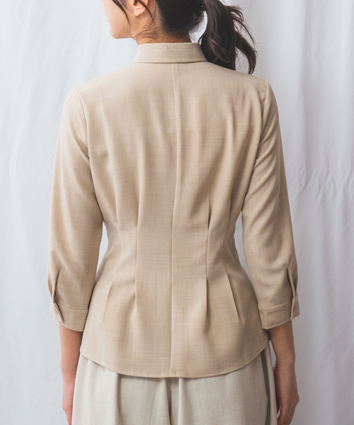 NARACAMICIE（ナラカミーチェ）の「【NARACAMICIE】麻調ベルト付き七分袖タックブラウス（シャツ/ブラウス・レディース・ホワイト/ブラウン/グリーン・S/M/L）」の22枚目の写真