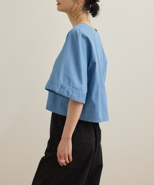 ROPE'（ロペ）の「カーディ半袖ブラウス/洗える（シャツ/ブラウス・レディース・ホワイト/ブルー系その他4・FREE）」の3枚目の写真