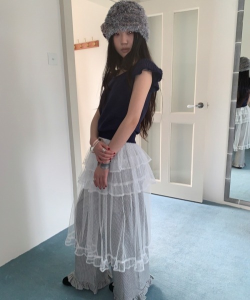 gossip!ロサンゼルス(ゴシップロサンゼルス)の「Y2Kガーリー*レトロドットチュールティアードスカート(スカート・レディース・ホワイト/グレー・FREE)」の8枚目の写真