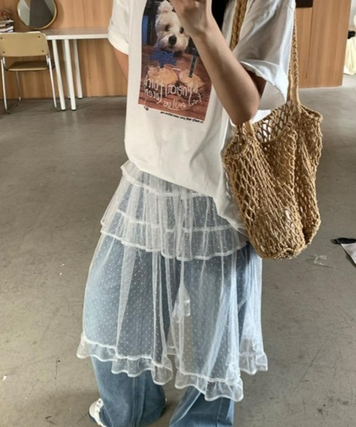 gossip!ロサンゼルス(ゴシップロサンゼルス)の「Y2Kガーリー*レトロドットチュールティアードスカート(スカート・レディース・ホワイト/グレー・FREE)」の13枚目の写真