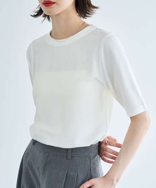 meilmada(メイルマダ)の「ハーフスリーブテレコカットソー(Tシャツ/カットソー・レディース・ホワイト/ライム・FREE)」の4枚目の写真