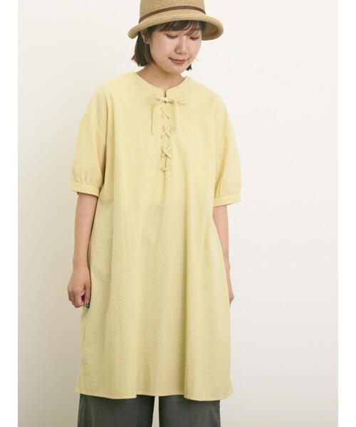 Samansa Mos2(サマンサ モスモス)の「【クールコットン】編み上げ前後2WAYチュニック(シャツ/ブラウス・レディース・ブラック/イエロー/オフホワイト/ブルー・F)」の4枚目の写真