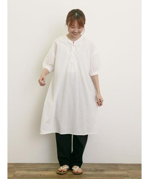 Samansa Mos2(サマンサ モスモス)の「【クールコットン】編み上げ前後2WAYチュニック(シャツ/ブラウス・レディース・ブラック/イエロー/オフホワイト/ブルー・F)」の5枚目の写真