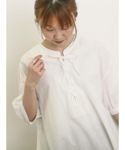Samansa Mos2(サマンサ モスモス)の「【クールコットン】編み上げ前後2WAYチュニック(シャツ/ブラウス・レディース・ブラック/イエロー/オフホワイト/ブルー・F)」の6枚目の写真