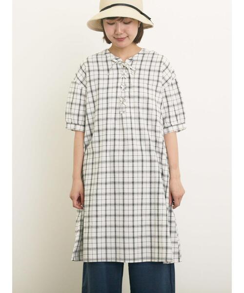 Samansa Mos2(サマンサ モスモス)の「【クールコットン】編み上げ前後2WAYチュニック(シャツ/ブラウス・レディース・ブラック/イエロー/オフホワイト/ブルー・F)」の11枚目の写真