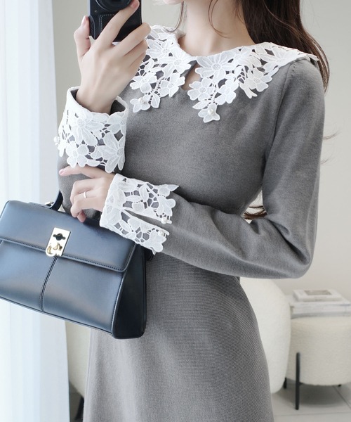 セール】【mily bilet】華やかさと上品さを纏う。パール使いレース