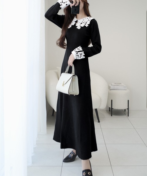mily bilet(ミウィビレット)の「【26AW新色登場!】【mily bilet】華やかさと上品さを纏う。パール使いレースカラーニットワンピース(ワンピース・レディース・グレー/ブラック/ブラウン/モカ・LARGE/MEDIUM/SMALL/X-LARGE)」の9枚目の写真