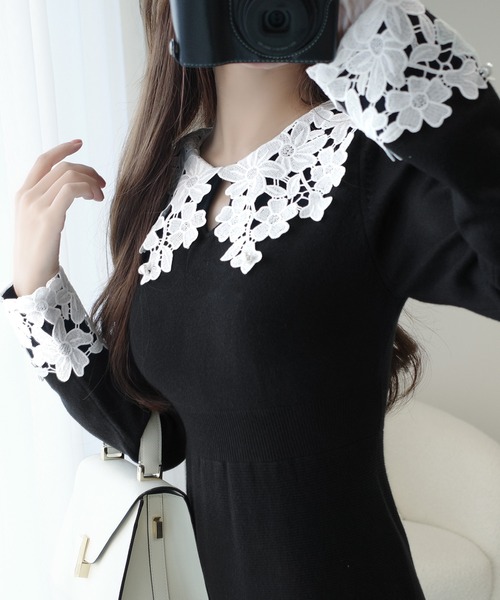 mily bilet(ミウィビレット)の「【26AW新色登場!】【mily bilet】華やかさと上品さを纏う。パール使いレースカラーニットワンピース(ワンピース・レディース・グレー/ブラック/ブラウン/モカ・LARGE/MEDIUM/SMALL/X-LARGE)」の12枚目の写真
