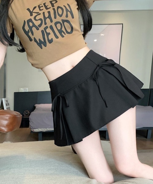 【Non】 MUTT MARINE 黒 インナーパンツ付きスカート リボンミニスカート インナーパンツ付き（スカート）｜REMUR