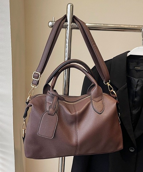 STEFANOMANO ブラウン 2way ボストンバッグ セール】2WAY レザーライククラシカルボストンバッグ/ショルダー