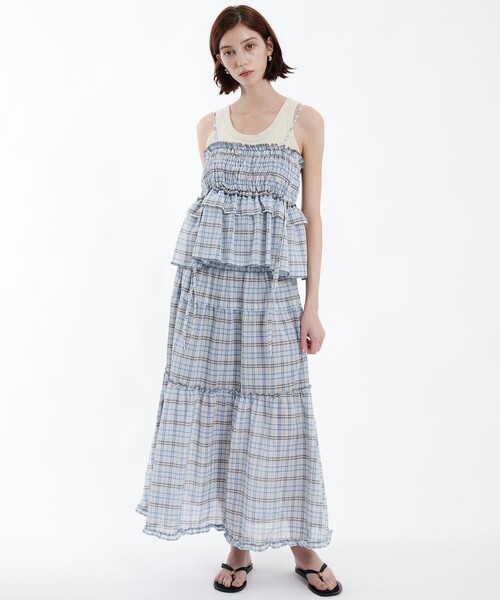 PUBLIC TOKYO(パブリックトウキョウ)の「シャーリングチェックトップス(その他トップス・レディース・ライトグレー/ネイビー・1/2)」の8枚目の写真