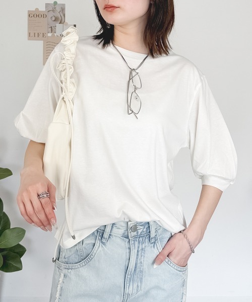 RCD(アールシーディー)の「ボリューム袖ショート丈カットソー(Tシャツ/カットソー・レディース・モカ/ブラック/チャコールグレー/グレイッシュベージュ/オフホワイト・F)」の6枚目の写真