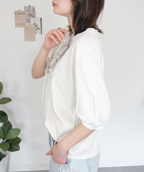 RCD(アールシーディー)の「ボリューム袖ショート丈カットソー(Tシャツ/カットソー・レディース・モカ/ブラック/チャコールグレー/グレイッシュベージュ/オフホワイト・F)」の7枚目の写真
