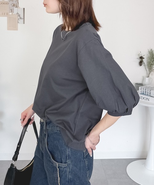RCD(アールシーディー)の「ボリューム袖ショート丈カットソー(Tシャツ/カットソー・レディース・モカ/ブラック/チャコールグレー/グレイッシュベージュ/オフホワイト・F)」の13枚目の写真