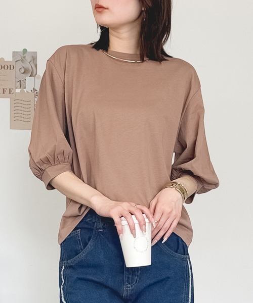 RCD(アールシーディー)の「ボリューム袖ショート丈カットソー(Tシャツ/カットソー・レディース・モカ/ブラック/チャコールグレー/グレイッシュベージュ/オフホワイト・F)」の15枚目の写真