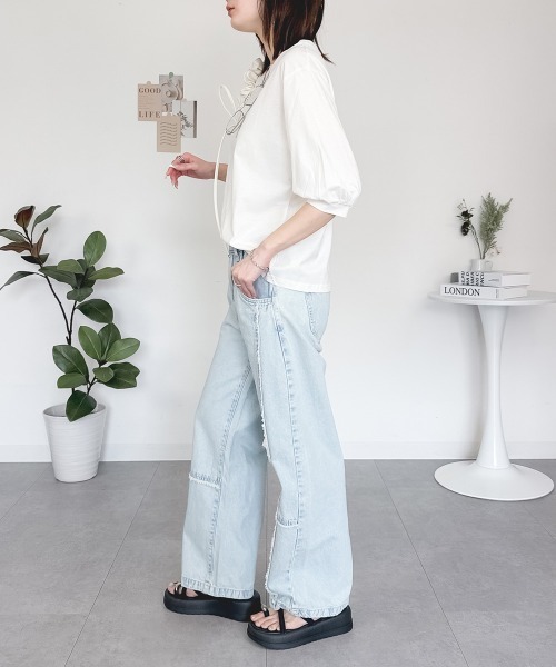 RCD(アールシーディー)の「ボリューム袖ショート丈カットソー(Tシャツ/カットソー・レディース・モカ/ブラック/チャコールグレー/グレイッシュベージュ/オフホワイト・F)」の22枚目の写真