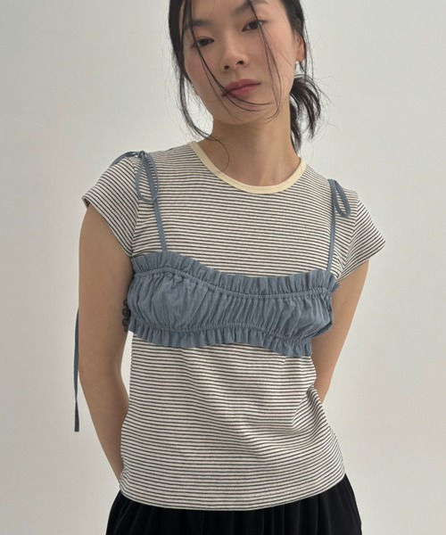 FUULLY STUDIO(フーリィーステューディオ)の「ボーダーコンパクトTEE(Tシャツ/カットソー・レディース・ブラウン/ネイビー/アイボリー・FREE)」の8枚目の写真