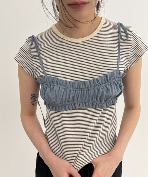 FUULLY STUDIO(フーリィーステューディオ)の「ボーダーコンパクトTEE(Tシャツ/カットソー・レディース・ブラウン/ネイビー/アイボリー・FREE)」の10枚目の写真