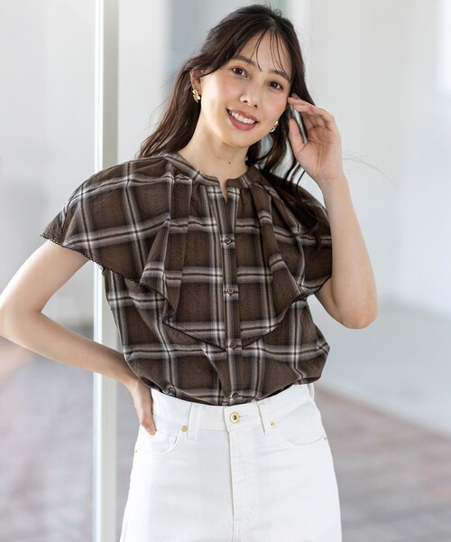 ANY SIS(エニィスィス)の「サッカーチェック ブラウス(シャツ/ブラウス・レディース・ダークブラウン系/ネイビー系・4)」の16枚目の写真