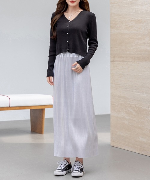 DAY CLOSET（デイ クローゼット）の「【クロップド丈】程よい透け感が今っぽい。長袖パール調ボタンのシアーニットカーディガン レディース（カーディガン/ボレロ・レディース・オレンジ/ホワイト/ブラック/ピンク/イエロー・FREE）」の12枚目の写真