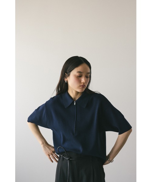STYLEMIXER（スタイルミキサー）の「ハーフリーブドライニットポロ（ニット/セーター・レディース・ネイビー/ホワイト/ライトパープル・FREE）」の11枚目の写真