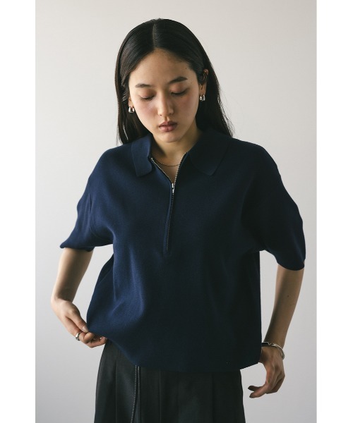 STYLEMIXER（スタイルミキサー）の「ハーフリーブドライニットポロ（ニット/セーター・レディース・ネイビー/ホワイト/ライトパープル・FREE）」の10枚目の写真
