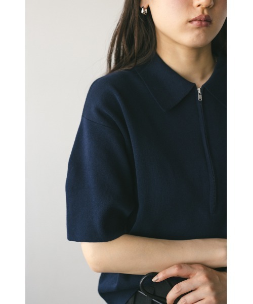 STYLEMIXER（スタイルミキサー）の「ハーフリーブドライニットポロ（ニット/セーター・レディース・ネイビー/ホワイト/ライトパープル・FREE）」の5枚目の写真
