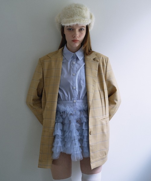 HONEY MI HONEY（ハニーミーハニー）の「check waist shape jacket（テーラードジャケット・レディース・グレー/ベージュ・FREE）」の2枚目の写真