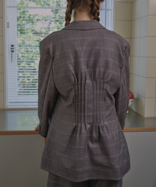 HONEY MI HONEY（ハニーミーハニー）の「check waist shape jacket（テーラードジャケット・レディース・グレー/ベージュ・FREE）」の4枚目の写真