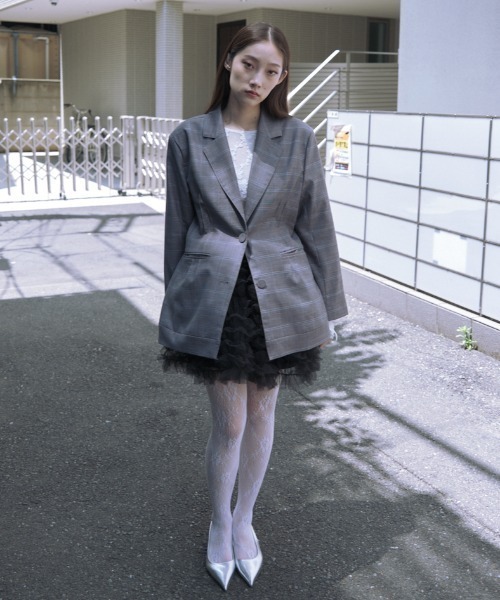 HONEY MI HONEY（ハニーミーハニー）の「check waist shape jacket（テーラードジャケット・レディース・グレー/ベージュ・FREE）」の15枚目の写真